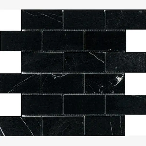 Nero Marquina 2×4 Brick Polished/Honed Marble Mosaic Sample