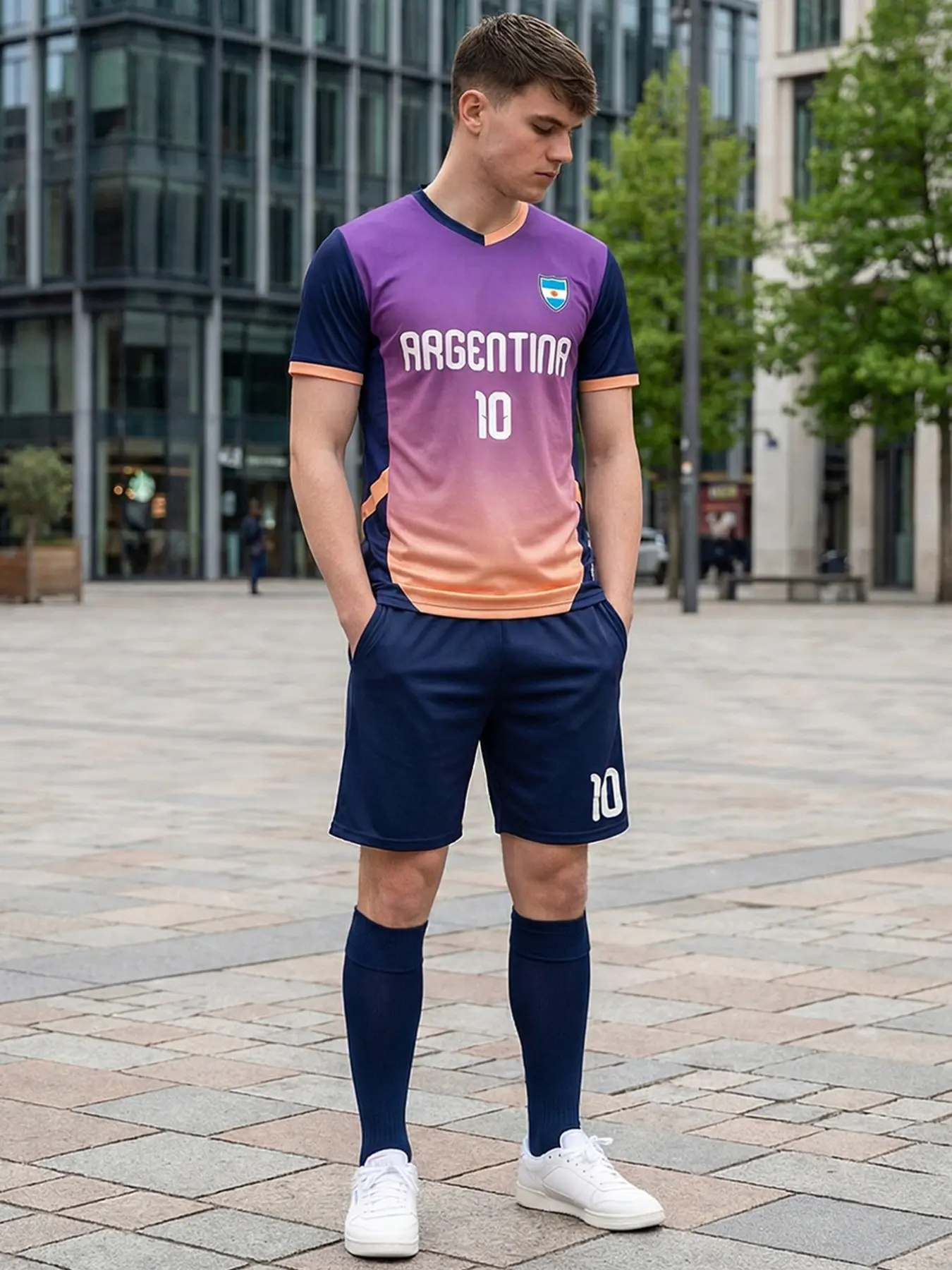 Argentina Style Soccer Jersey Set, Quick-Dry Breathable T-Shirt and Shorts, Lightweight Fabric for Training and Matches, Fan Exclusive