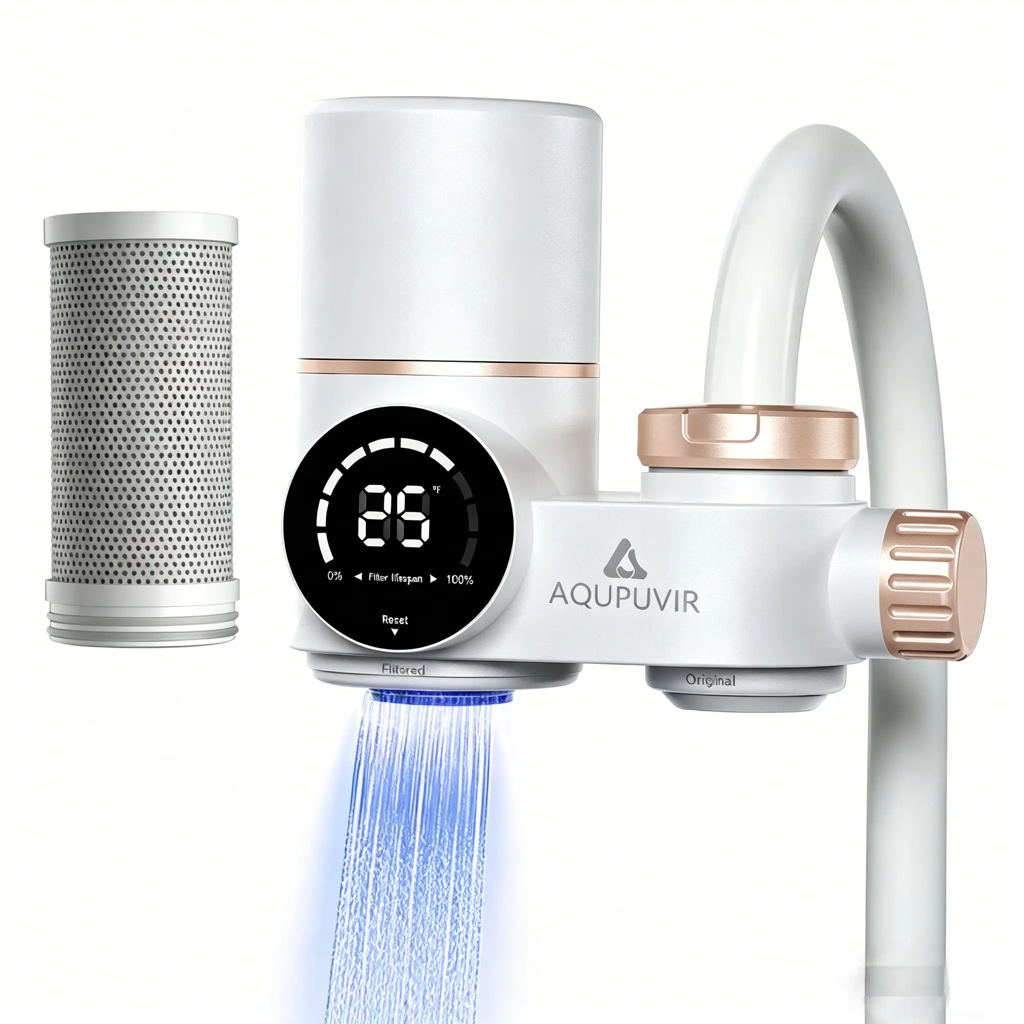 AQUAPUVIR Kitchen Faucet Water Purifier, Temperature LED Display Pressure ,Removable&Washable Ceramic Filtration Purfier,Household Water Filter For Kitchen Sink,Water Filter System