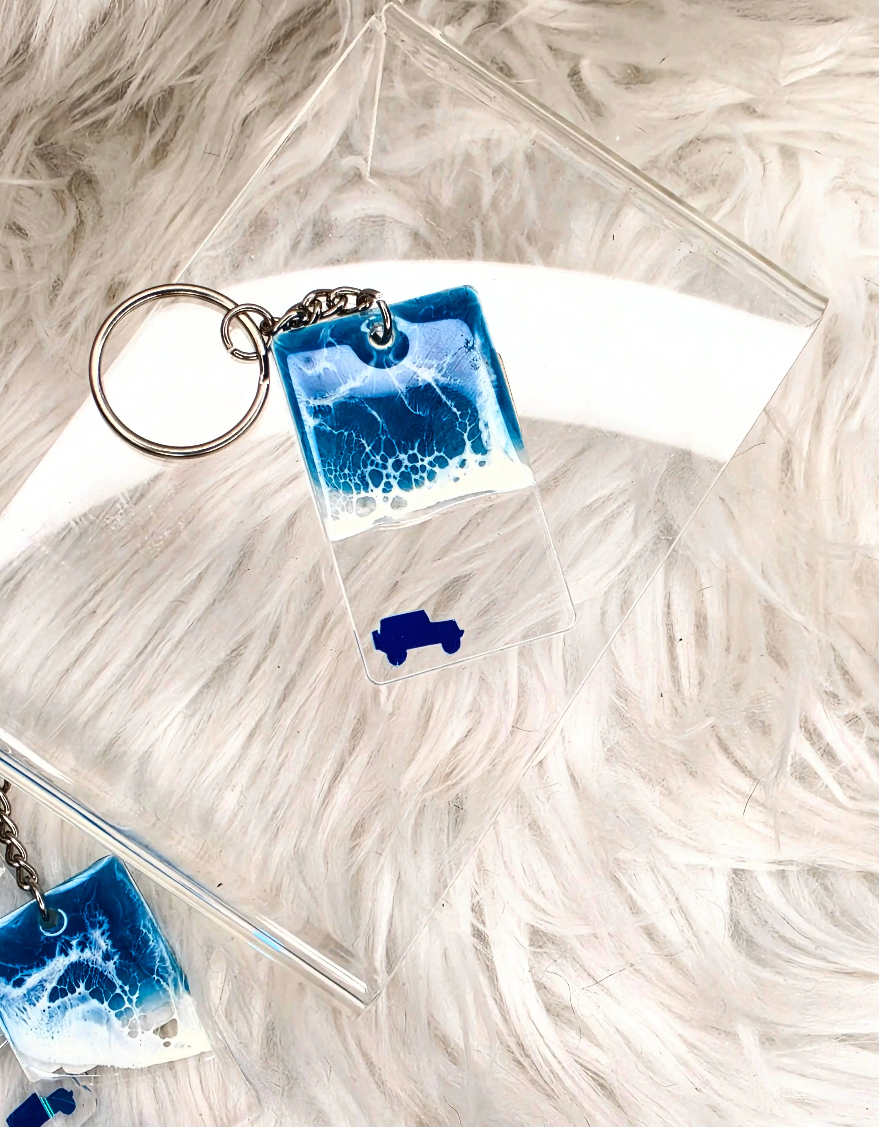 Square Handmade Ocean Resin 4x4 Keychain | Beach Wave Acrylic Key Ring for 4x4 Lovers