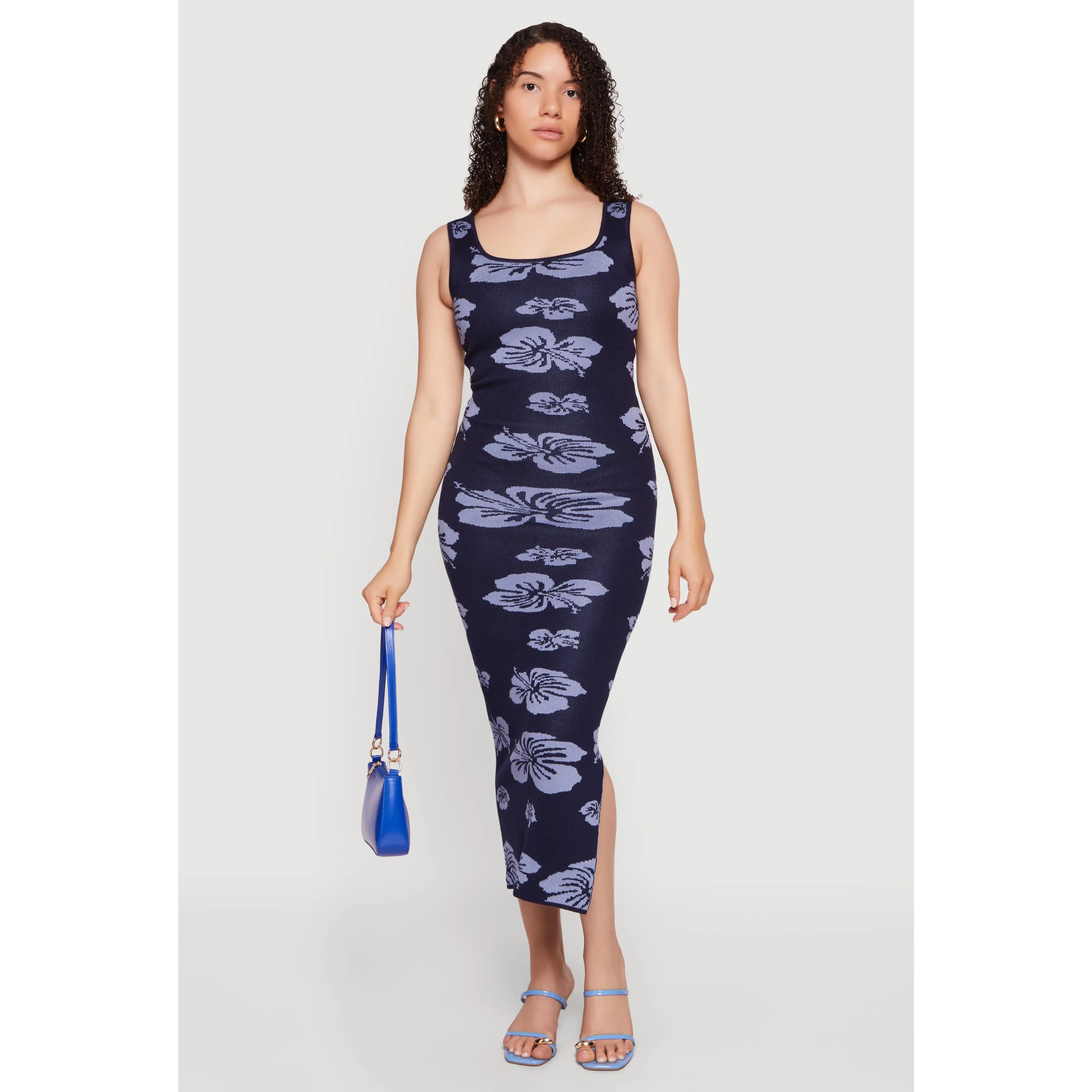 Hibiscus Flower Print Sleeveless Knit Dress