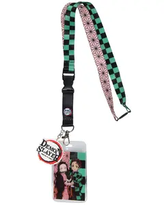 Demon Slayer Lanyard Tanjiro and Nezuko Costume Manga Anime ID Badge Holder Keychain Lanyard w/ Large 2" Rubber Pendant