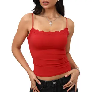 Padded Lace Cami Top Double Lined Sexy Tank Top Spaghetti Strap Club Party Shirt