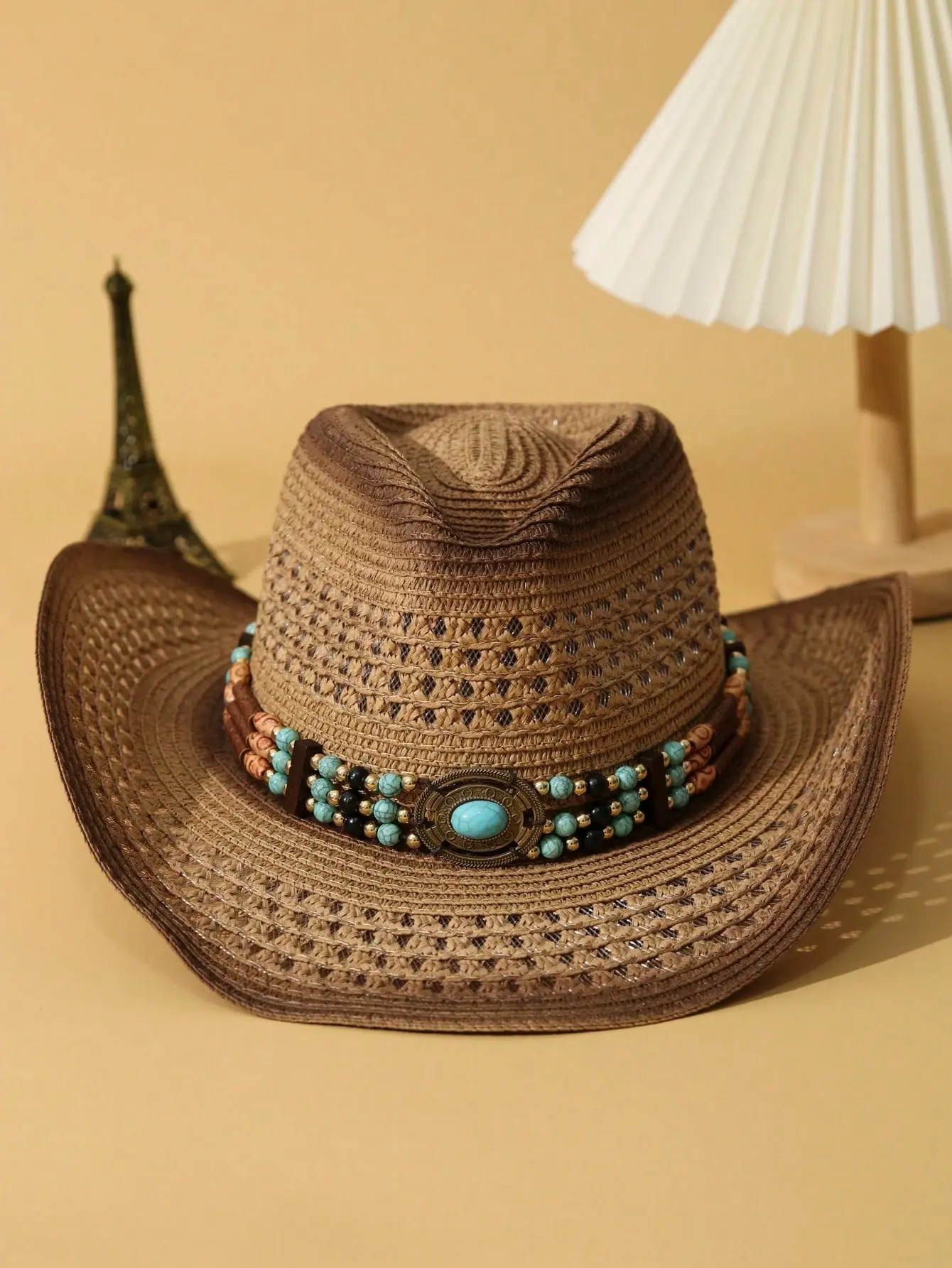 Unisex Western Straw Cowboy Hat - Adjustable Size, Wide Shapeable Brim, Casual Wear Accessory for Men and Women