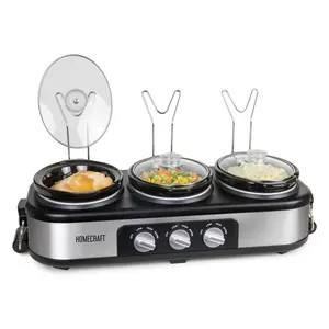 HomeCraft 3-Station 1.5-Quart Oval Slow Cooker Buffet, Stainless Steel