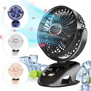 Portable USB Desktop Fan With Smart Speed Display And Battery Indicator, 5-Speed Adjustable Mini Fan, USB Power Supply, Hanging/Standing Stand, Built-In Ambient Night Light, Compact Cooling Fan For Home, Office, Travel, And Camping