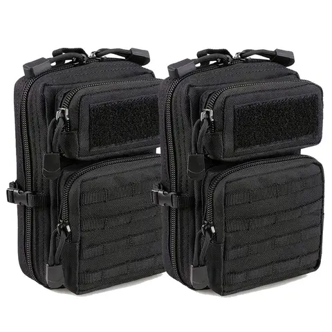 LUCIERNAGA 2-Pack Molle Design Multi-Compartment Hiking Waist Packs, Tactical Gear for EDC Tools, Phones, Medical Supplies, Mini 3-Day Backpack-Compatible Outdoor Camping Use