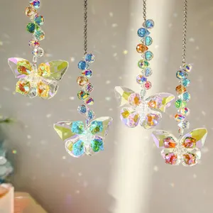 Crystal Butterfly Sunflower Hanging Decor, Window Decoration, Rainbow Maker Solar Catcher, Indoor Outdoor Garden Gift