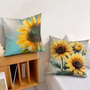 Sunflower fashion Cushion Cover Soft Short Plush Fabric Double-Sided Print Organic Breathable Sofa Pillow Case, Home Machine Washable in Perfect for Home Decor Warm Winter Home Child Gift