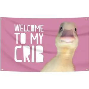 Welcome to My  Flag  Hop Sunglasses Dizzy Duck Funny Banner For Room Durable Man Cave Wall With Brass Grommets For College Dorm Room Decor (D12)