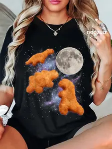 100% Cotton Three Chicken Nuggets Howl at Moon Funny Parody Dino Nugget T-Shirt