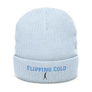Flipping Cold Embroidered Gymnasts Beanie — Ribbed Knit Winter Hat