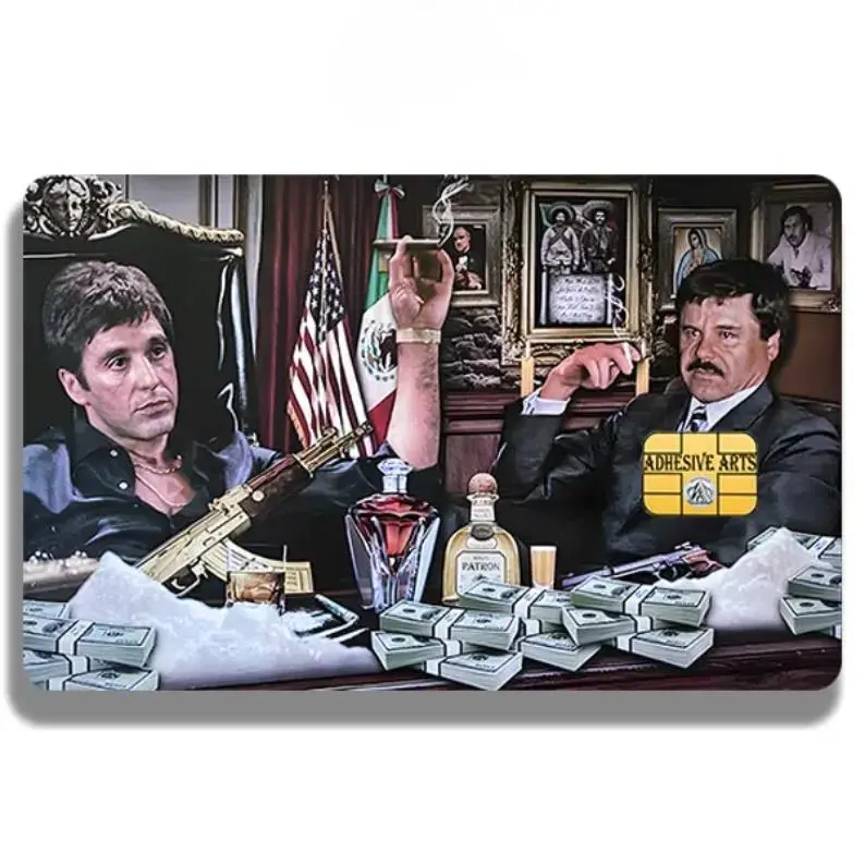 2 PACK Classic Crime Movie Money Scene Credit Card Skin Sticker, Retro Gangster Meme Debit Card Cover