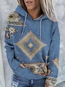 Women's Vintage Ethnic Pattern Hoodie,Western Ethnic Style Pullover Hoodies Hooded Neck Sweatshirt for Daily Holiday Vacation Wear, Sweatshirts for women