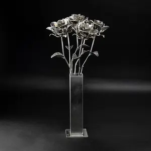 Half Dozen Metal Roses and Vase, Six Recycled Metal Roses and Vase, Immortal Roses.