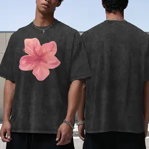 Pink Hibiscus Flower Print T-Shirt | 100% Cotton Vintage Washed Tee