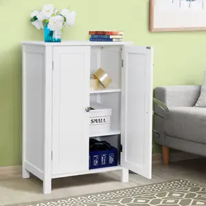 ZENY Wooden Bathroom Cabinet 2-Doors Floor Storage Cabinet Adjustable Shelves, White