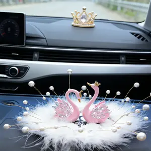 High-End Rhinestone Swan Car Ornament, Center Console Decoration, Feather Pearl Embellished Car Decor, Elegant Auto Accessories