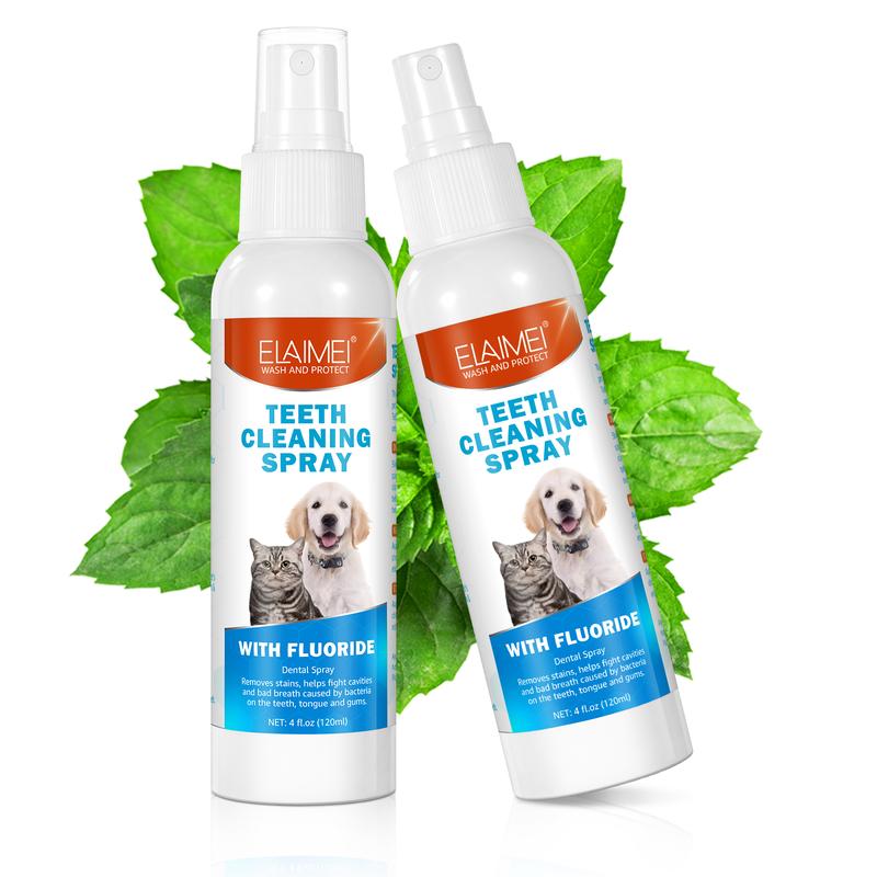 Elaimei Pet Teeth Cleaning Spray, Dog Breath Freshener, Soothing Bad Breath Caused by Plaque and Red Gums for Dogs & Cats, Dog Mouthwash Without Brush Fights Tartar - 4 Fl Oz / 120ml