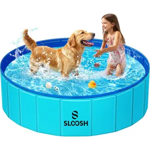 Foldable Dog Kiddie Pool - Portable Hard Plastic Doggie Swimming Pool, Anti-Slip Collapsible Pets Bath Tub Suitable for Kids Indoor Outdoor Backyard Use (48" x 12", Blue)
