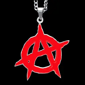 Red Anarchy Necklace - 1.25" Mirror Polished Pendant in Solid 316L Surgical Stainless Steel with Red Enamel & Choice of Chain Free Gift Included