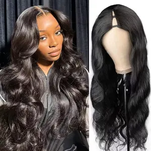 Curly V Part Wig Body Wave Half Wigs for Black Women, Curly Synthetic Wig Yaki Wear and Go Glueless Wig, Long Wavy Half Wig Heat Resistant Clip in Wig Beginner Friendly for Daily Wear,
