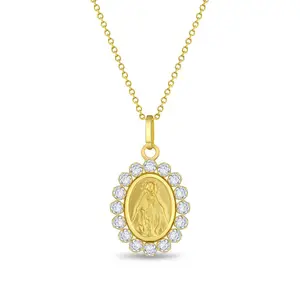 14k Gold Clear Cubic Zirconia Virgin Mary Baby / Toddler / Kids Pendant/Necklace