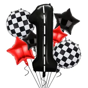 Race Car Birthday Party Balloons,40 Inch Big Mylar Foil Racetrack Number Balloon 1 Black For Baby Shower Boys 1St Birthday Party Decorations,Race Car Theme Party Decorations Supplies 7 Pcs Set
