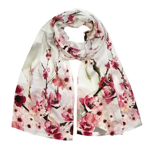 Wrapables Luxurious 100% Charmeuse Silk Long Scarf with Hand Rolled Edges
