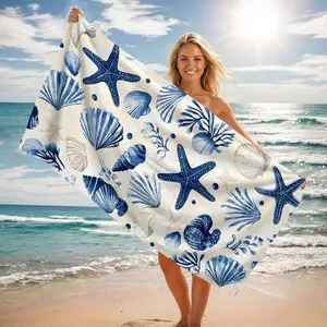 Ocean Shell Themed Beach Towel, Super Absorbent and Quick Dry Design, Lightweight and Portable, Soft and Comfortable for Kids and Young Adults, Perfect for Pool and Vacation Fun