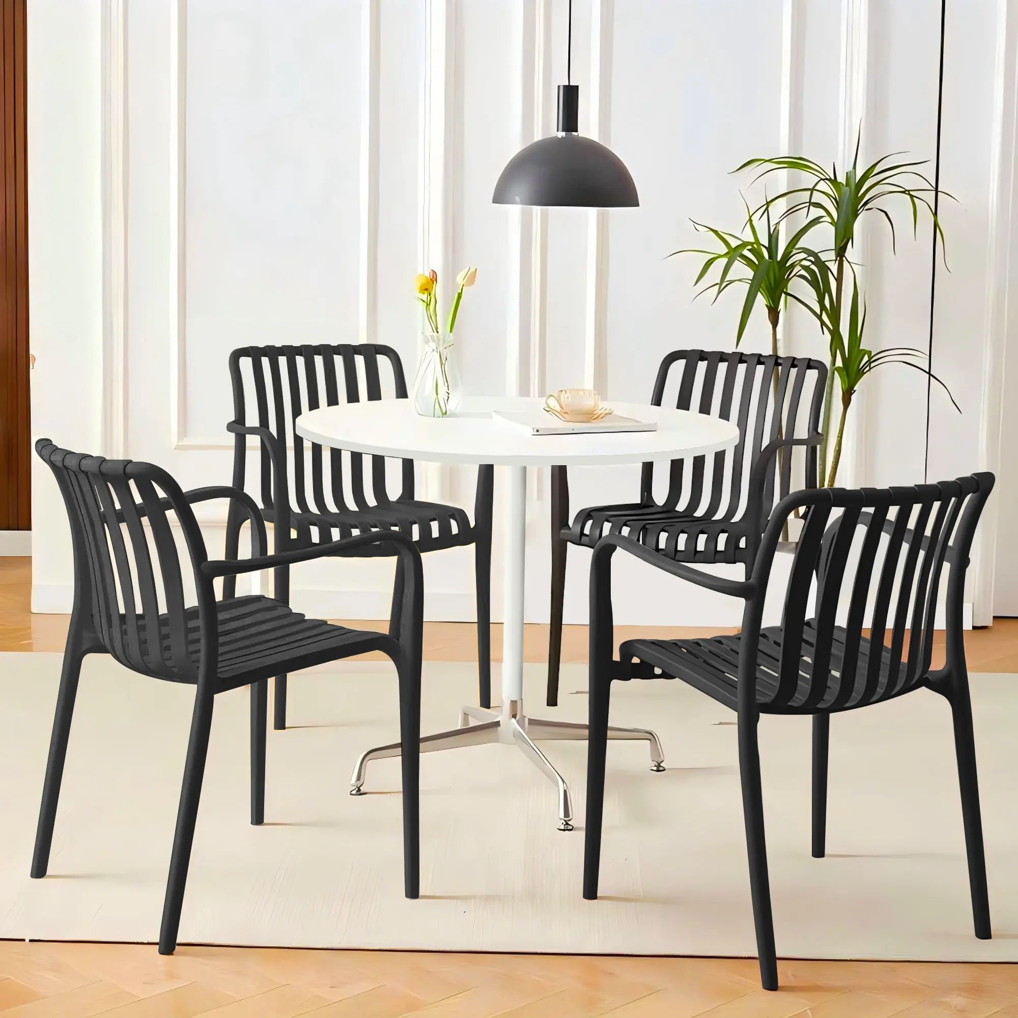 Patio Dining Chairs Set of 4,Outdoor Stackable Chairs with Curved Back for Indoor Waterproof Restaurant Cafes