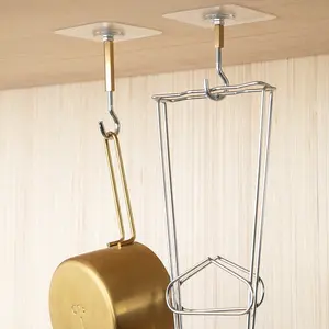 5-Pack No-Drill Ceiling Hooks, Strong Self-Adhesive Multi-Purpose Hooks for Hanging Plants, Lanterns, Balloons, Kitchen Utensils, Holiday Decorations