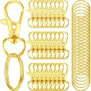 50pcs Metal Lobster Clasps with Keychains, 25pcs Keychain Hooks and 25pcs Keyrings, Craft Kit Accessories, Silver