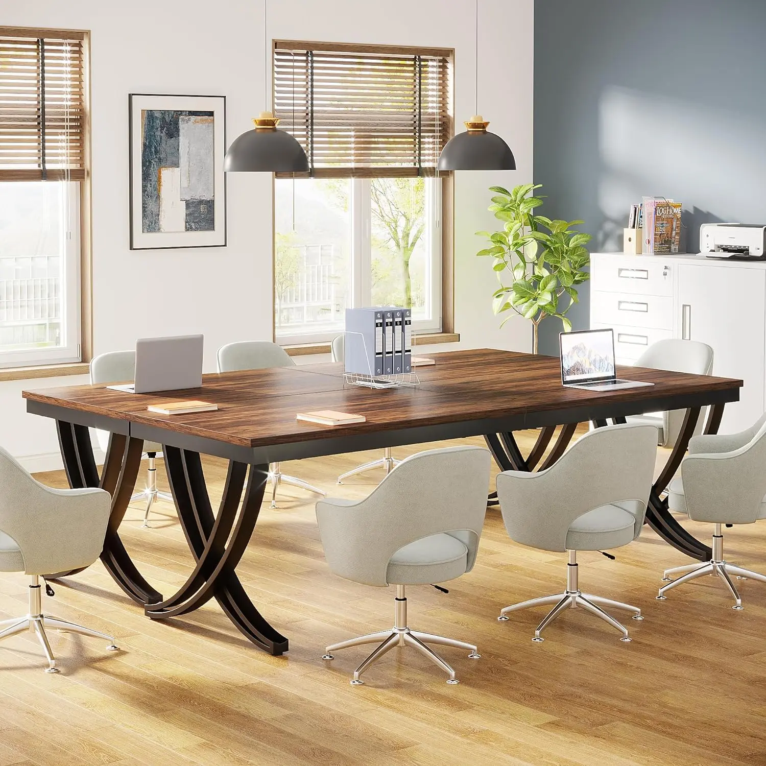 Tribesigns 6.5FT Conference Table for 6-8 People, Long Rectangular Seminar Table with Strong Metal Frame, for Office Meeting Conference Room,