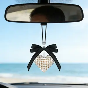 Heart Pearl Bow Car Hanging Ornament, Rearview Mirror Pendant for Women, Cute Car Decor, Interior Accessories, Stylish Car Accessory, Car Interior Decoration