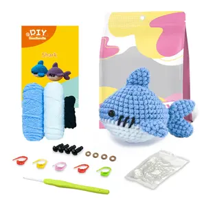 Beginner DIY Crochet Kit, Crochet Supplies Kit, Amigurumi Crochet, Cute Shark Design, Easy to Learn for Newbies, Fun Leisure Activity, Includes Step-By-Step English Video Tutorial