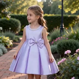 Luxury Elegant Beautiful New Design Lavender Satin Baby Girl Dress, Sleeveless Beaded Bow Formal Gown, High Quality Fancy Prom Pageant Wedding Party Kids Dress, Original Cinderella Set blue birthday