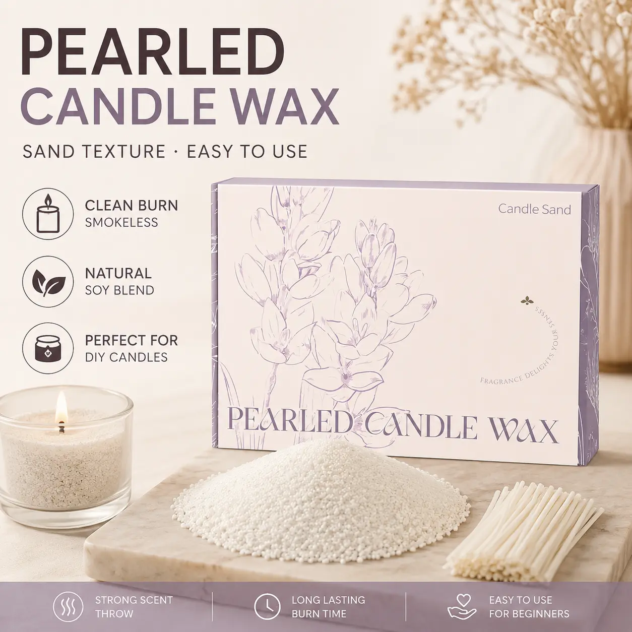 Unscented Pearled Sand Decorative Style Candle - 15-Wick, 1.6 lb Refillable DIY Candle Making Supply, Ideal for Weddings, Valentine's Day Gifts, Decorative Style Candles fall home decor