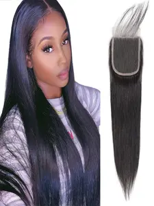 Straight Lace Closure 4x4 Free Part Closure 100% Brazilian Virgin Human Hair Lace Closure Straight Hair Weave With Baby Hair Natural Black Color