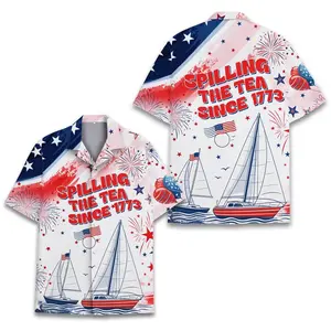Spilling the Tea Since 1773 Hawaiian Shirt Men Women Youth, Funny 4th of July Patriotic Shirt Button-up, Independence Day USA Flag Shirt, Button Down, Summer Aloha Beach Farmer Gift
