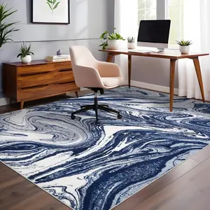 GARVEE Modern Abstract Area Rug 9x12 - Large Indoor Carpet with Stain Resistant, Non-Slip Backing, Low Pile, and Folding Floor Cover for Bedroom, Nursery, Apartment in Blue