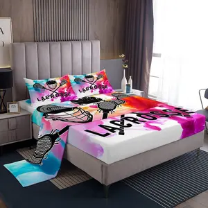 Feelyou Lacrosse Theme Bedding Set - Breathable Microfiber Sheets Set with Deep-Pocket Fitted Sheet, Elegant Decorative Design for Lacrosse Lovers, Elegant Design