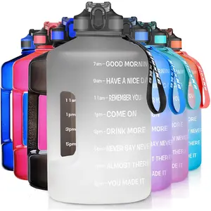 1 Gallon Motivational Sports Water Bottle with Time Marker, BPA Free 128oz Leak Proof Jug, Black, Plastic, 128 ounces, Fitness, Sports, Outdoor Activities