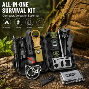 15-in-1 Emergency Survival Kit, Portable Outdoor Camping Gear with Multi-Tool, Compass, Fire Starter, and Paracord Bracelet for Hiking, Hunting, and Wilderness Adventures