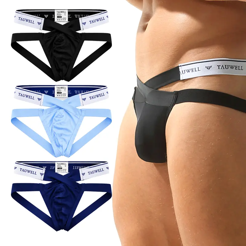 TAUWELL 3 Pack/1 Pack Men’s Low Rise Jockstrap Briefs – Lightweight Smooth Nylon Stretch, Open Back Strap Design, Wide Logo Waistband & 3D Contour Pouch for Fitted Pants & Bold Styling-24108