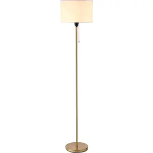 O’Bright Ted - Drum Shade Standing Lamp, Pull Chain Switch, E26 Socket, Modern Minimalist Design, Simple Floor Lamp for Living Room, Bedroom, Office, Antique Brass