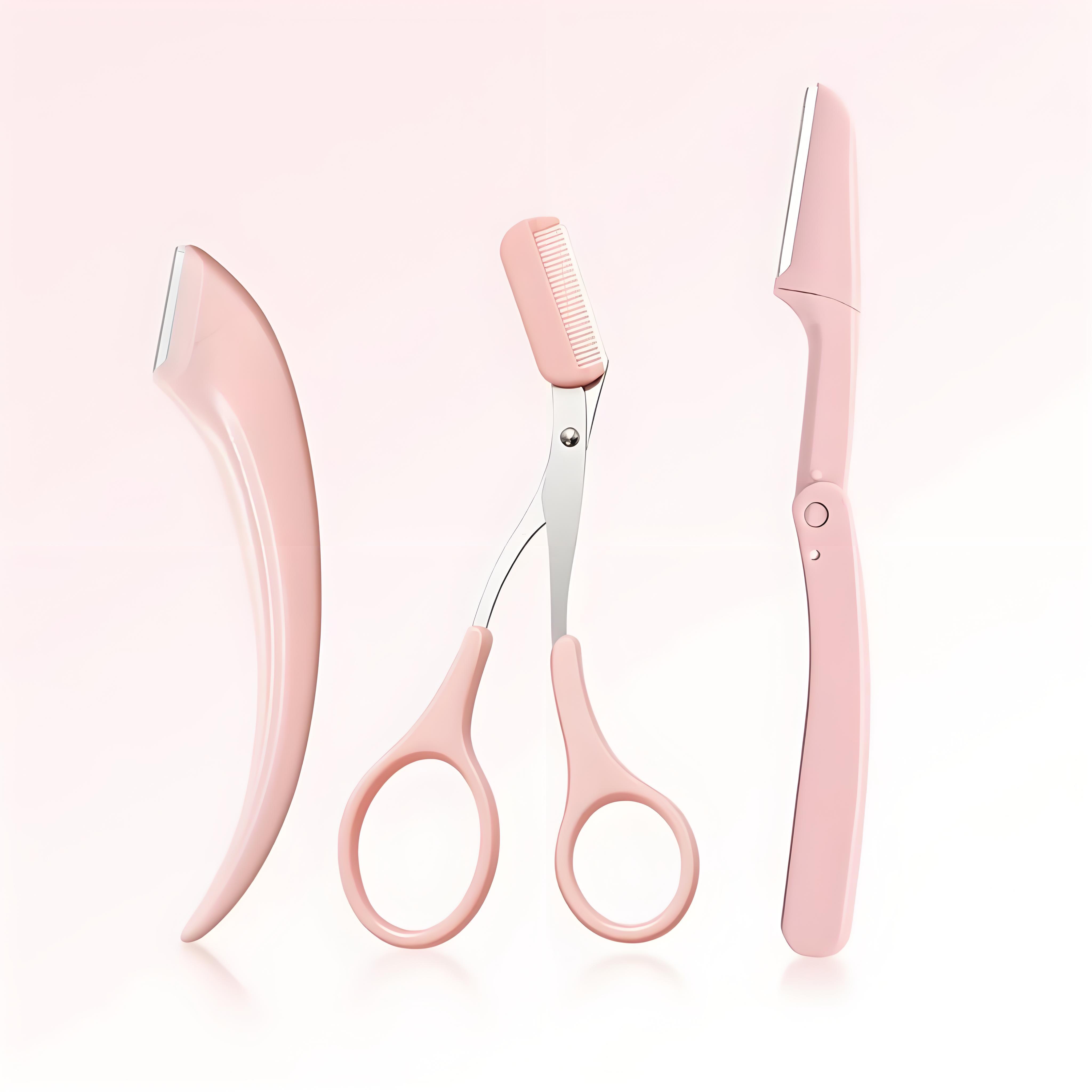 Eyebrow Scissors Set, 3-piece set eyebrow trimmer, eyebrow shaping tool, eyebrow products for women and girls, portable eye makeup tools for home and travel