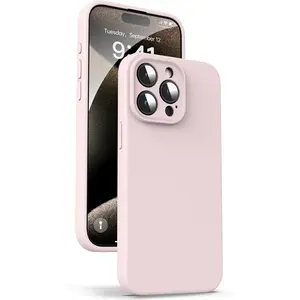 Liquid Silicone Case for iPhone 15 Pro - [Camera All-Round Protection] [Soft Microfiber Lining Anti-Scratch] 4 Layer Full Covered Shockproof Gel Rubber Phone Case Cover, 6.1", Pink