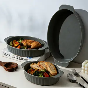 Ceramic Baking Dishes Set of 3, Casserole Dishes for Oven, Oval Deep Lasagna Pans Cookware Set with Handles, (1.7QT/2.5QT/4.0QT) Baking Pans for Gift, Cyan Home Decor for Mom Gift