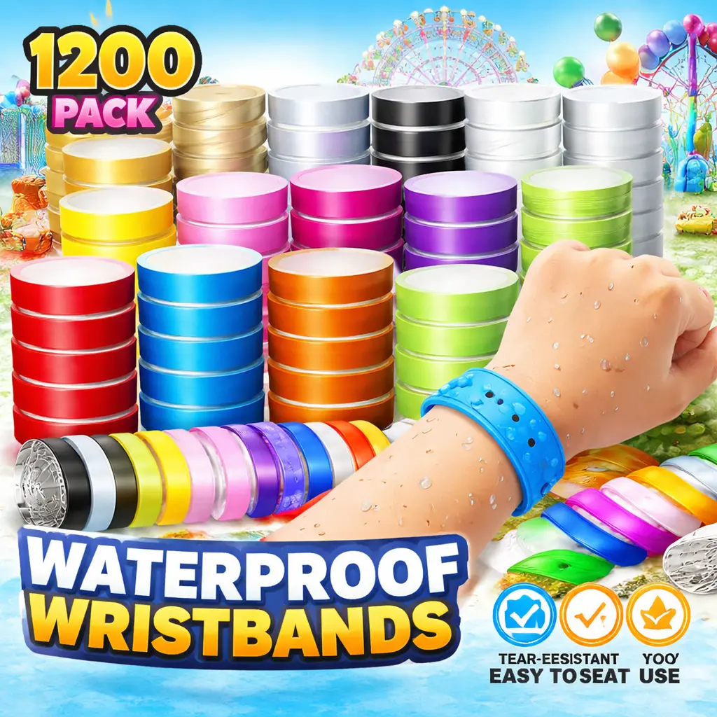 1200 Pcs Plastic Paper Wristbands - Neon Color Specialty Kitchen Utensil Accessory, Bright, Easy-Tear for Concert Identification, Party Admission, Gifts, 12Color*100Pcs